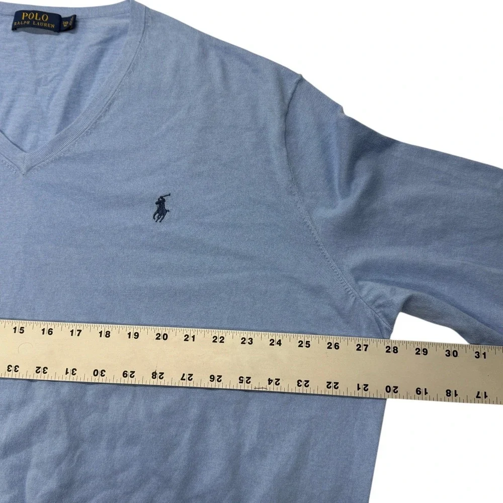 Polo Ralph Lauren Mens 3XB Blue Cotton Cashmere V-Neck Sweater Big & Tall Pony